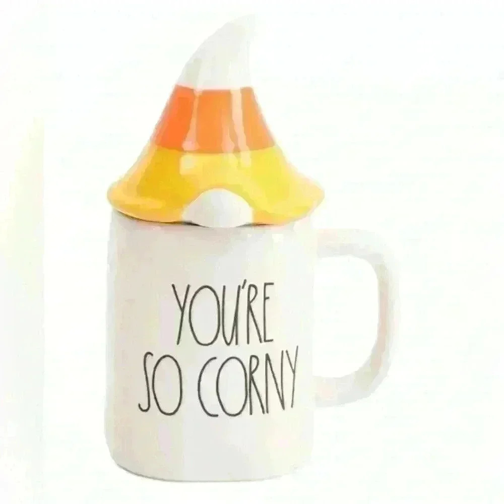 🧡💛🤍 NEW Rae Dunn - YOU’RE SO CORNY - Cute Gnome Coffee Mug/Cup with TOPPER